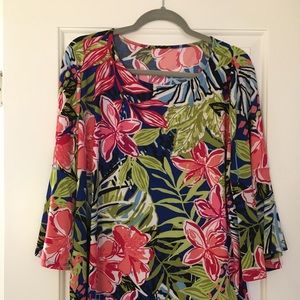 Tropical blouse with bell sleeves